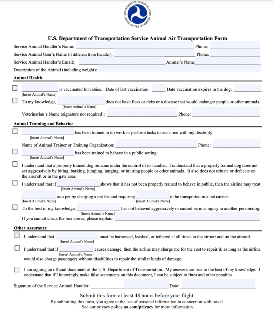 American Airlines ESA And Psychiatric Service Dog Policy ESA Doctors