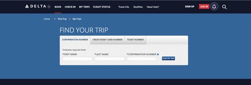 Delta My Trips page.
