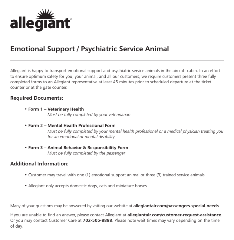 Allegiant Emotional Support Animal Form - ESA Doctors