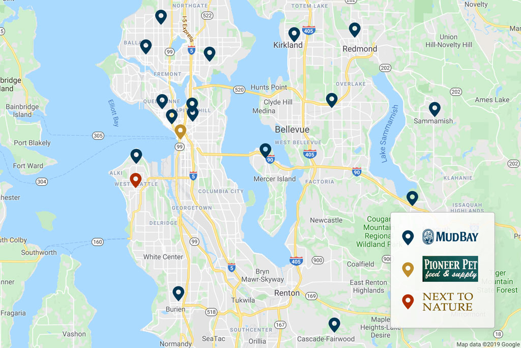Map of Pet stores in Seattle, WA.