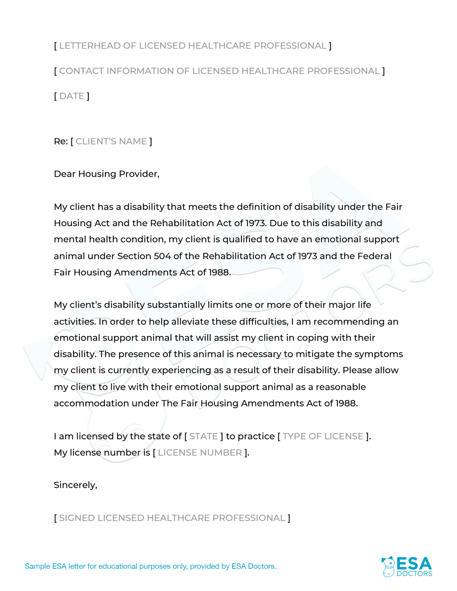 Free Printable Esa Letter