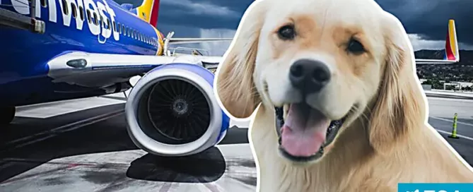 ESA dog in front of Southwest Airlines plane on runway - ESA Doctors