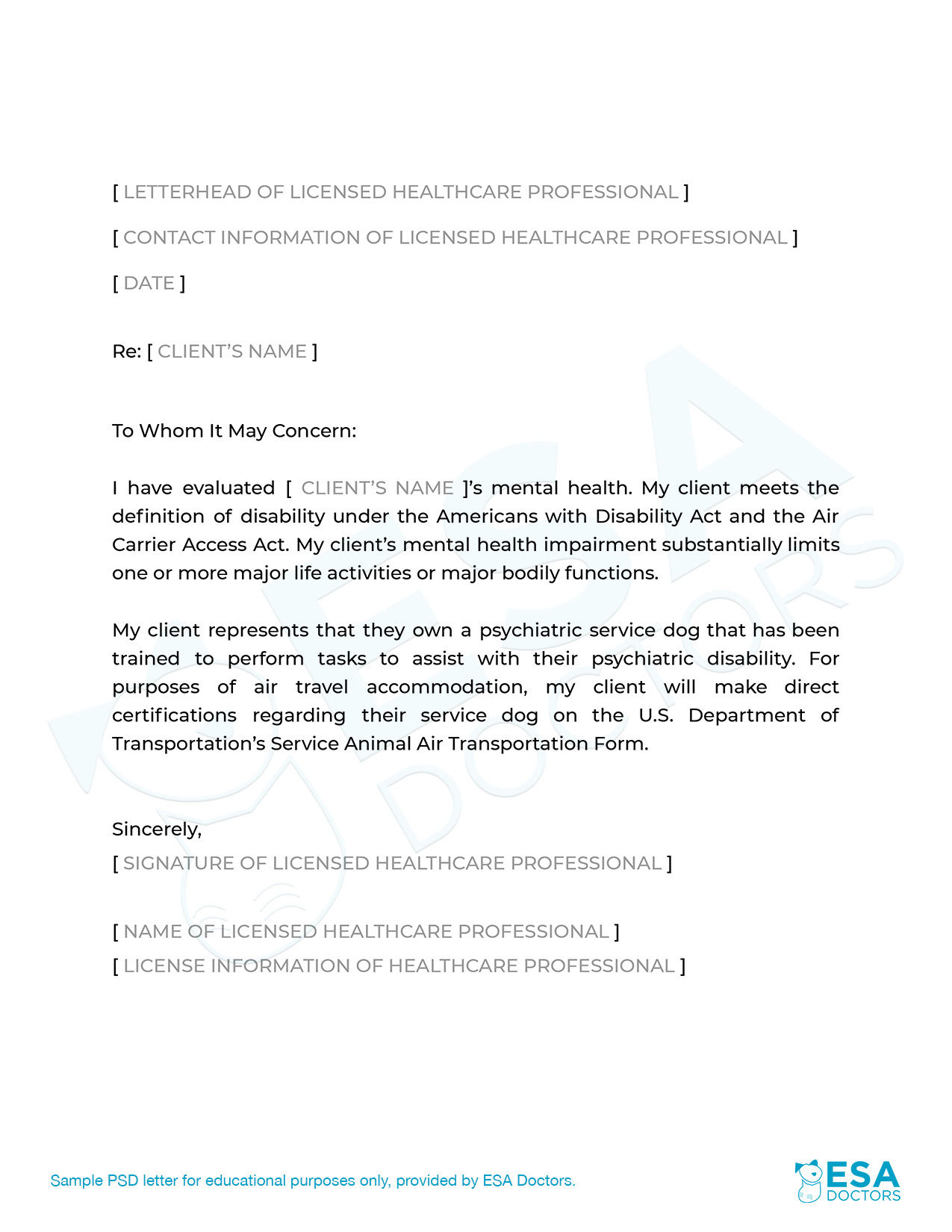 What Does a Psychiatric Service Dog Letter Look Like? ESA Doctors