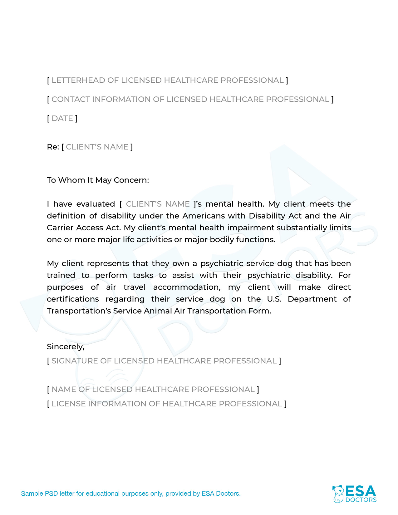 Emotional Support Animal Doctors Letter Sample Doctors Letter