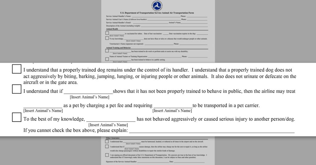 DOT Form - Service Animal Health Behavior Training Form