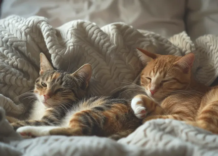 Two emotional support cats on a bed at home