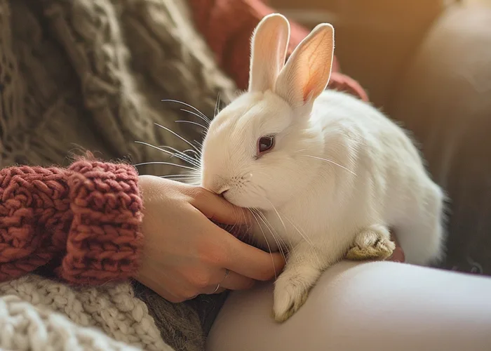 Emotional support rabbit cuddling with their owner