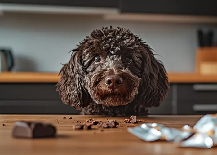 A dog suspected of having ate some chocolate.